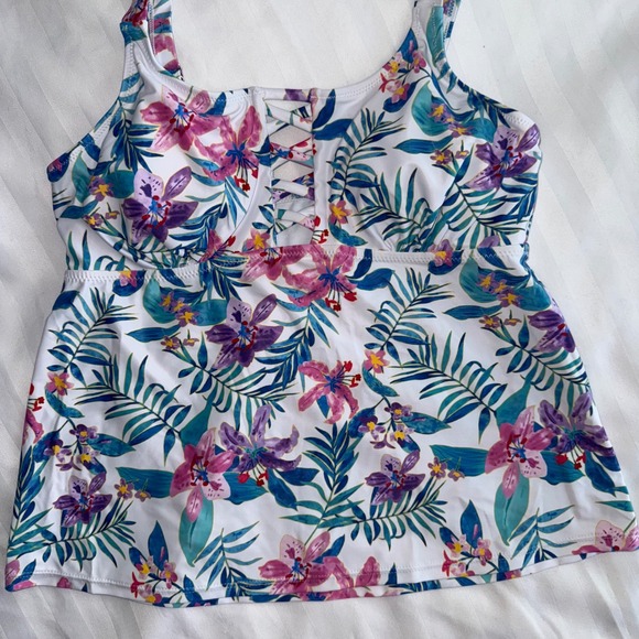 Floral Print Lace-Up Tankini Top‎ Swimsuit Top Beach Pool Vacation Large - Picture 2 of 7